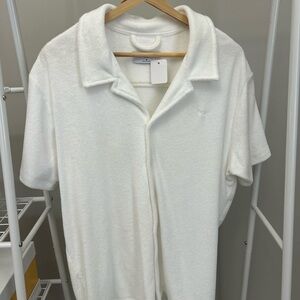 Aritzia White Terry Cloth Women's Button Down Shirt